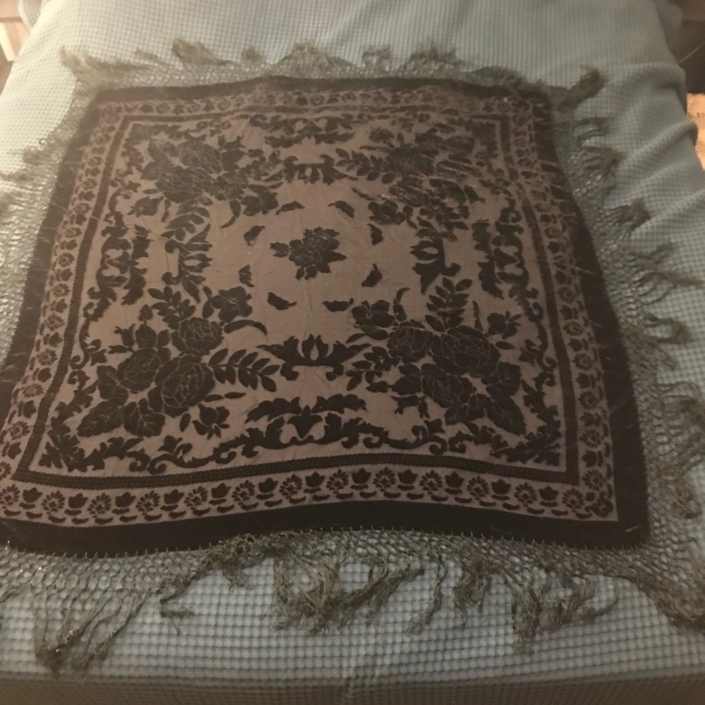 Black flocked Silk wrap/scarf